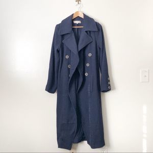 Free People Navy Textured Long Trench Coat
